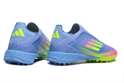 Adidas F50 Pro Laceless TF Football Shoes - Blue/Neon Green/Fluorescent Pink