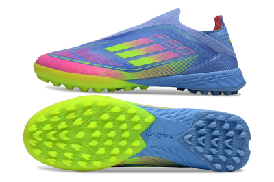Adidas F50 Pro Laceless TF Football Shoes - Blue/Neon Green/Fluorescent Pink