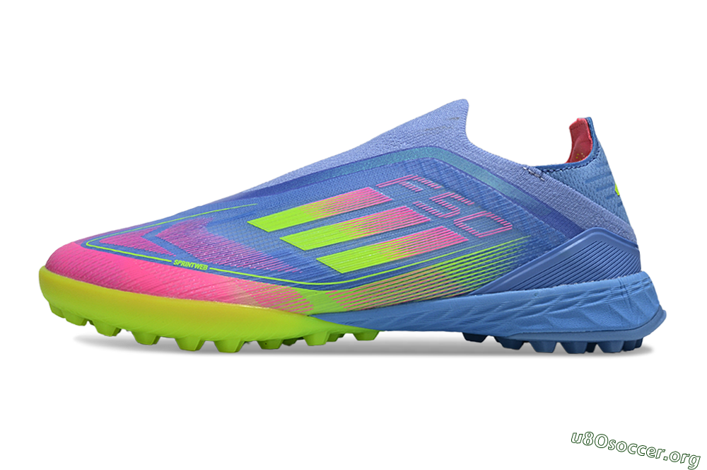 Adidas F50 Pro Laceless TF Football Shoes - Blue/Neon Green/Fluorescent Pink 3