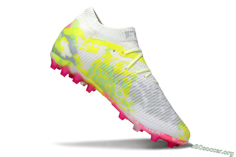 Puma Future 8 Ultimate MG Football Boots - White/Neon Yellow/Pink Sparkle 4