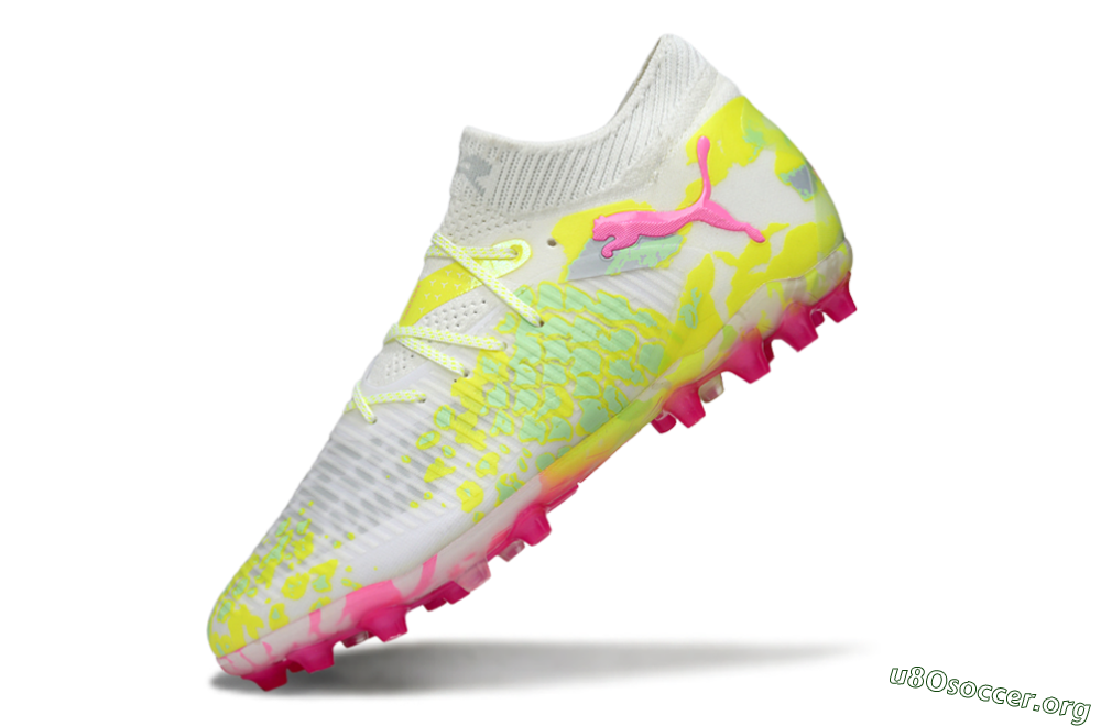 Puma Future 8 Ultimate MG Football Boots - White/Neon Yellow/Pink Sparkle 5