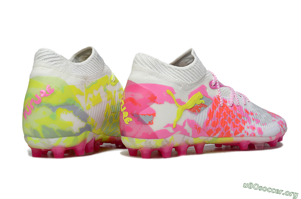 Puma Future 8 Ultimate MG Football Boots - White/Neon Yellow/Pink Sparkle 6