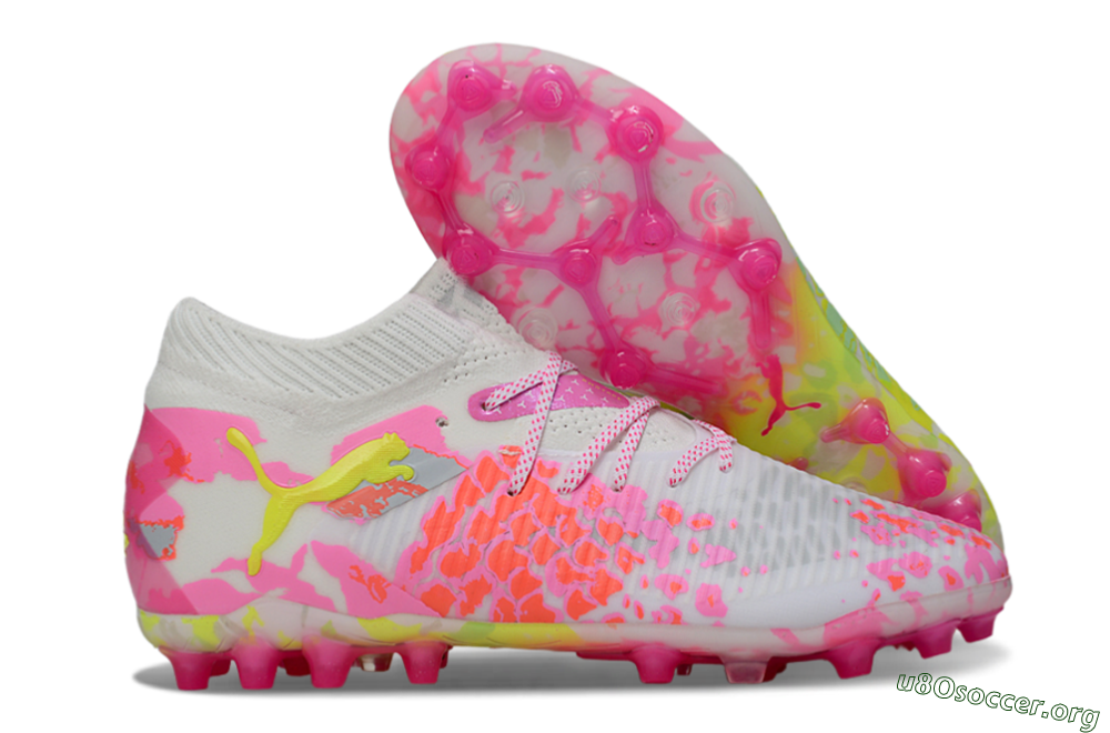 Puma Future 8 Ultimate MG Football Boots - White/Neon Yellow/Pink Sparkle 2