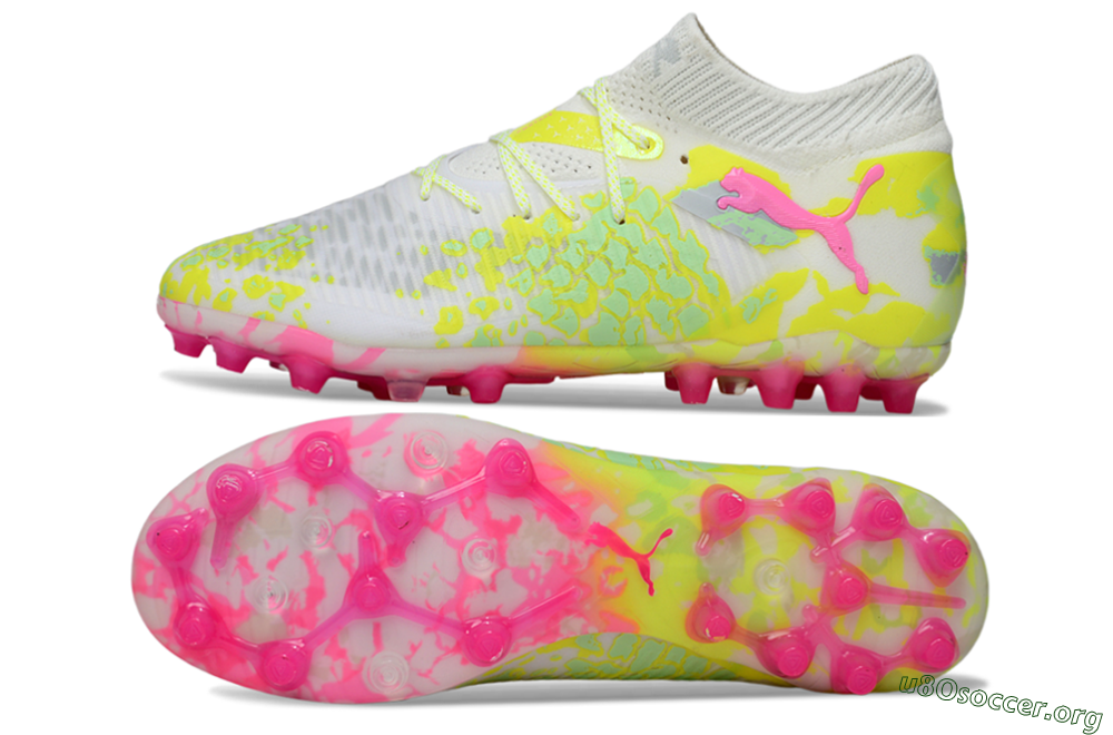 Puma Future 8 Ultimate MG Football Boots - White/Neon Yellow/Pink Sparkle 1
