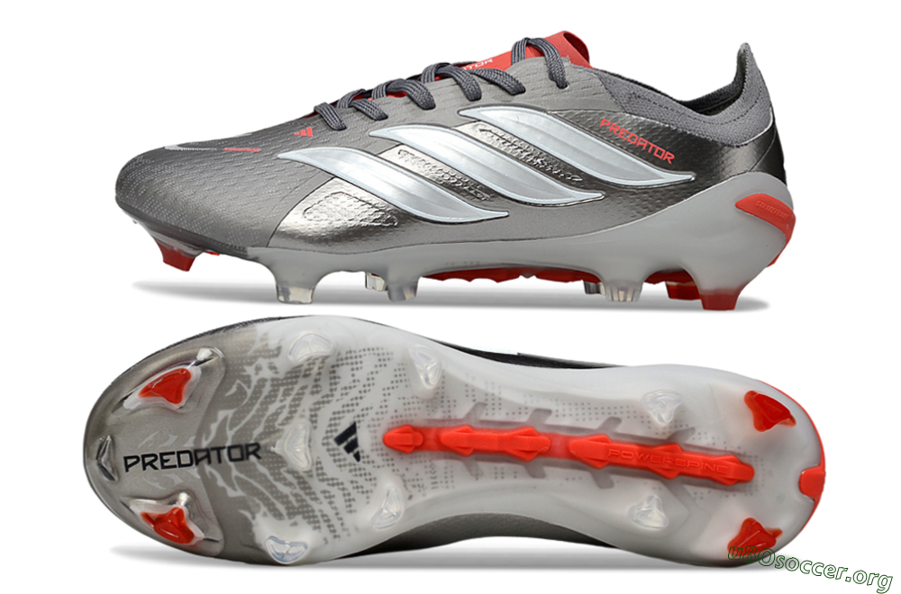 Adidas Predator 25 Elite FG Football Boots - Gray/Fiery Red/Metallic Silver 1