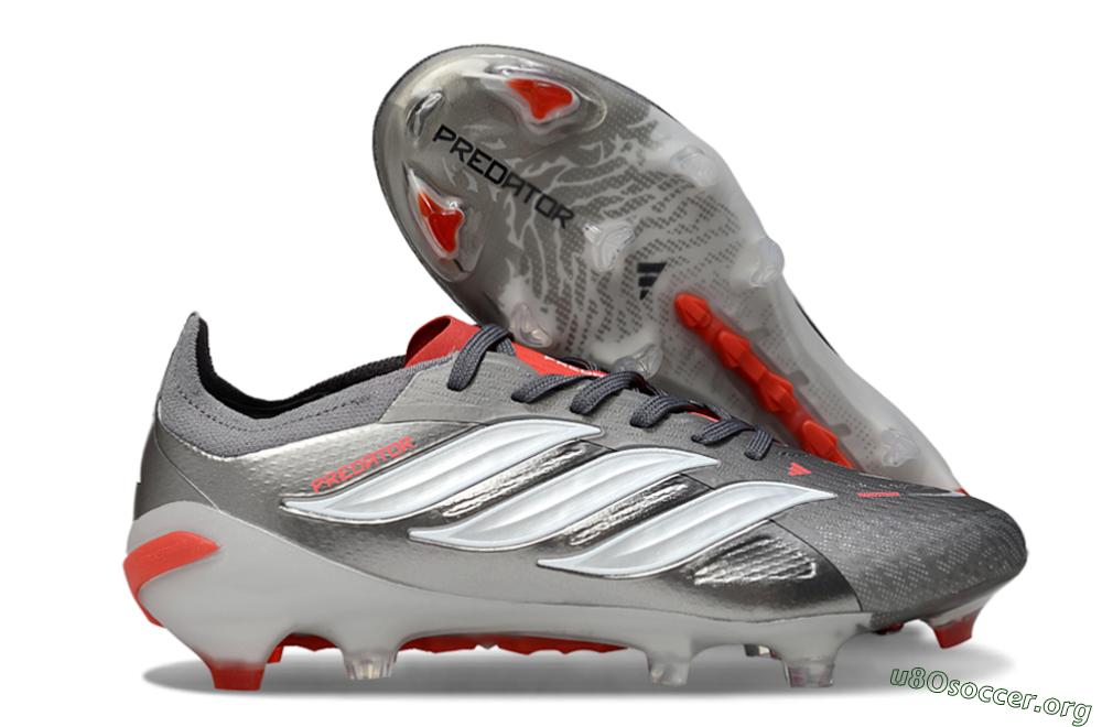 Adidas Predator 25 Elite FG Football Boots - Gray/Fiery Red/Metallic Silver 2