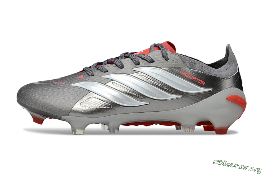 Adidas Predator 25 Elite FG Football Boots - Gray/Fiery Red/Metallic Silver 3