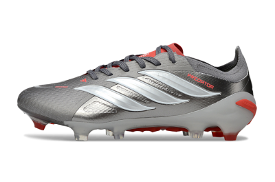 Adidas Predator 25 Elite FG Football Boots - Gray/Fiery Red/Metallic Silver