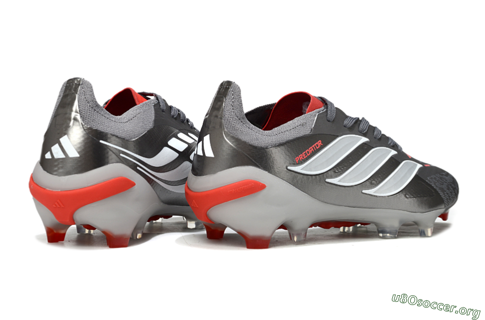 Adidas Predator 25 Elite FG Football Boots - Gray/Fiery Red/Metallic Silver 6