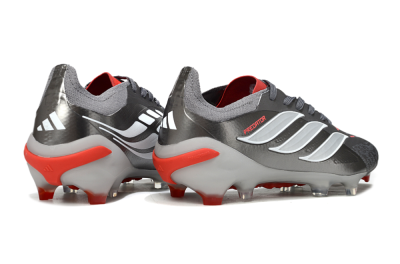 Adidas Predator 25 Elite FG Football Boots - Gray/Fiery Red/Metallic Silver