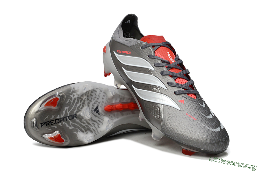Adidas Predator 25 Elite FG Football Boots - Gray/Fiery Red/Metallic Silver 0