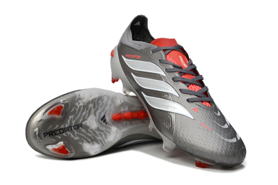 Adidas Predator 25 Elite FG Football Boots - Gray/Fiery Red/Metallic Silver