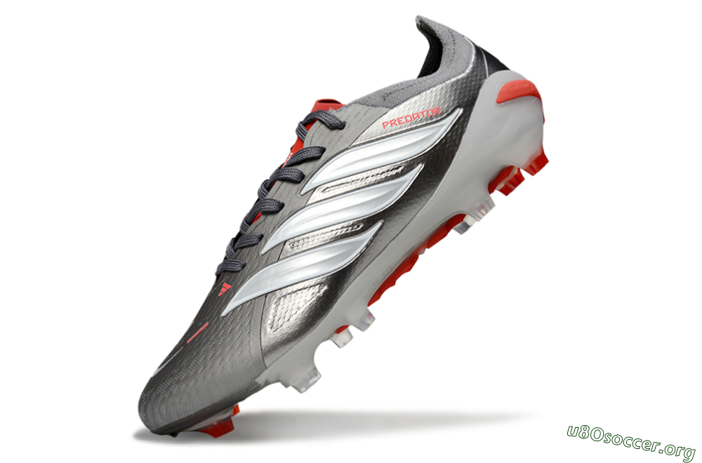 Adidas Predator 25 Elite FG Football Boots - Gray/Fiery Red/Metallic Silver 5