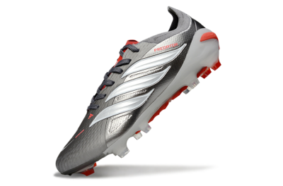 Adidas Predator 25 Elite FG Football Boots - Gray/Fiery Red/Metallic Silver
