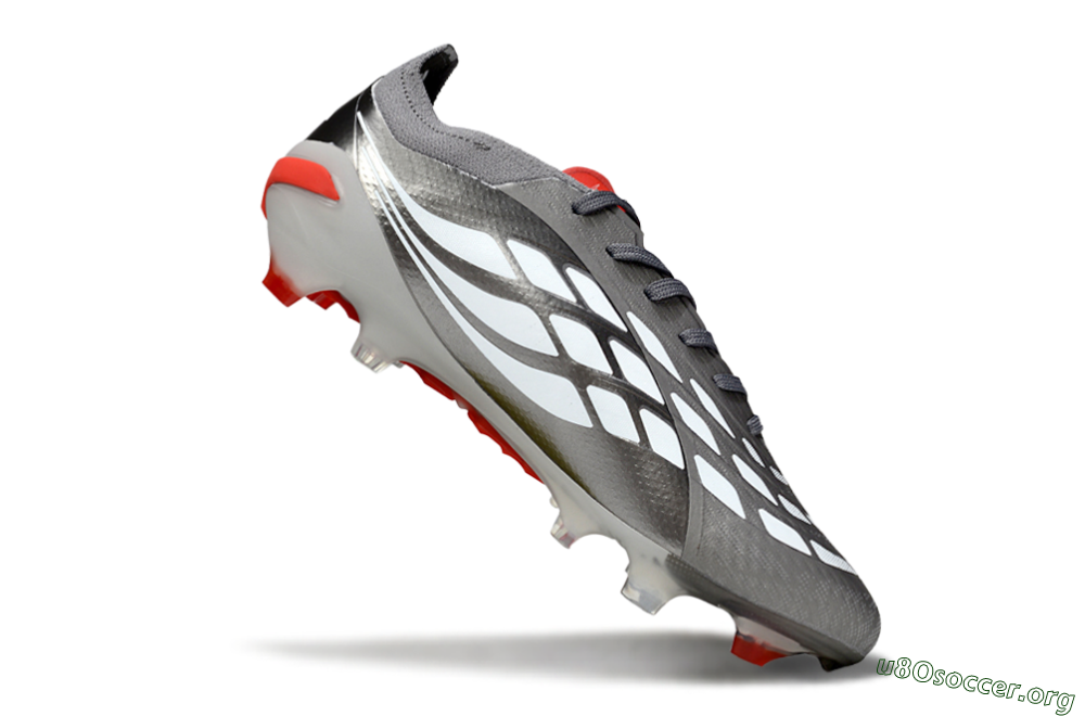 Adidas Predator 25 Elite FG Football Boots - Gray/Fiery Red/Metallic Silver 4