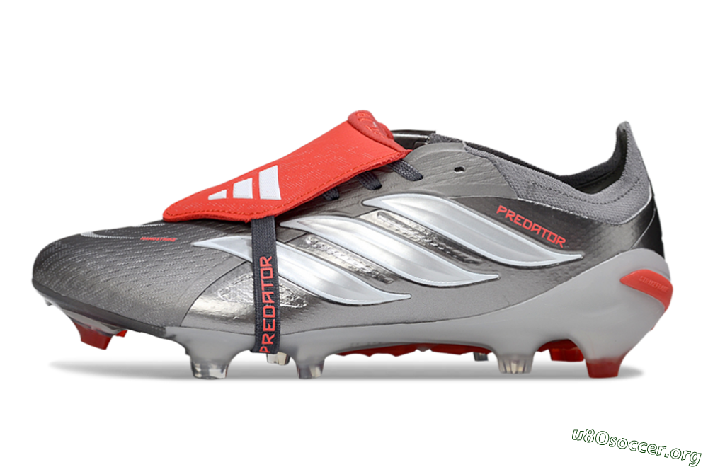Adidas Predator 26 Elite Fold-Over Tongue FG Football Boots - Gray/Bright Red/Metallic Silver 3