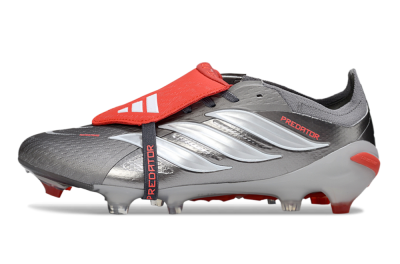 Adidas Predator 26 Elite Fold-Over Tongue FG Football Boots - Gray/Bright Red/Metallic Silver