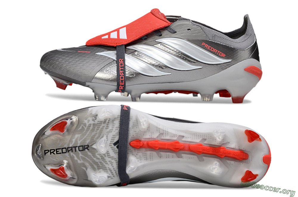 Adidas Predator 26 Elite Fold-Over Tongue FG Football Boots - Gray/Bright Red/Metallic Silver 1