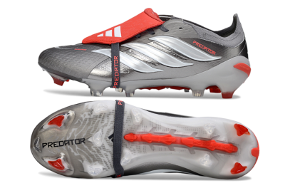 Adidas Predator 26 Elite Fold-Over Tongue FG Football Boots - Gray/Bright Red/Metallic Silver