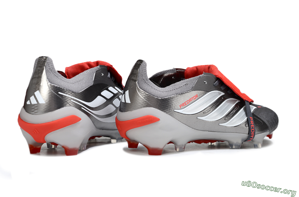 Adidas Predator 26 Elite Fold-Over Tongue FG Football Boots - Gray/Bright Red/Metallic Silver 6