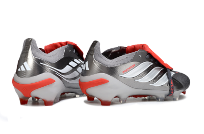 Adidas Predator 26 Elite Fold-Over Tongue FG Football Boots - Gray/Bright Red/Metallic Silver
