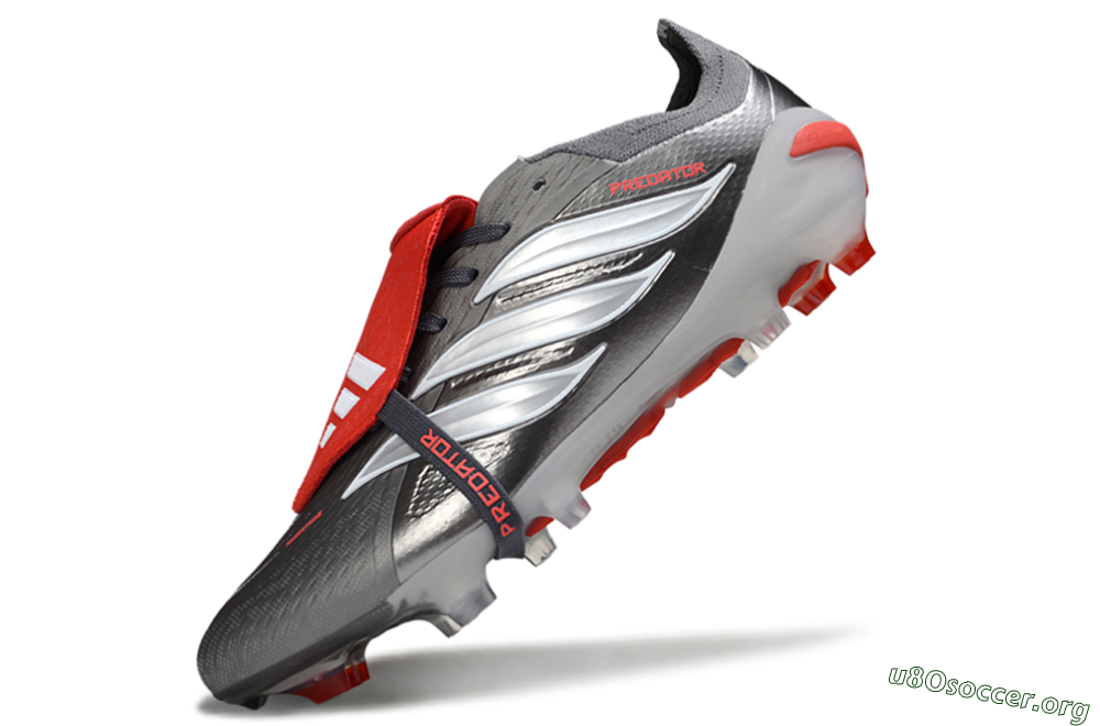 Adidas Predator 26 Elite Fold-Over Tongue FG Football Boots - Gray/Bright Red/Metallic Silver 5