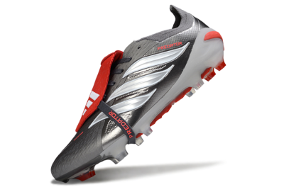 Adidas Predator 26 Elite Fold-Over Tongue FG Football Boots - Gray/Bright Red/Metallic Silver