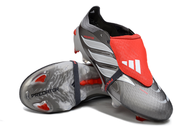 Adidas Predator 26 Elite Fold-Over Tongue FG Football Boots - Gray/Bright Red/Metallic Silver