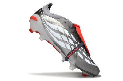 Adidas Predator 26 Elite Fold-Over Tongue FG Football Boots - Gray/Bright Red/Metallic Silver