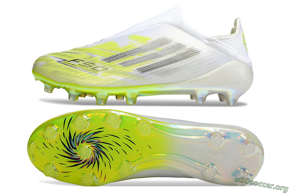 Adidas F50+ Elite Laceless FG Football Boots - White/Electric Yellow/Iridescent Silver 1