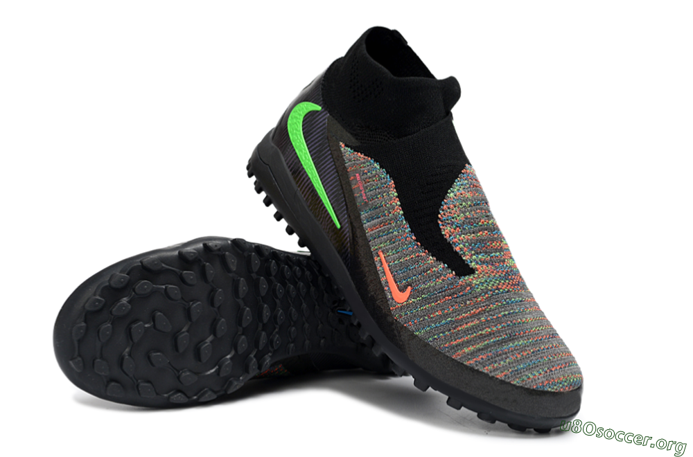 Nike Phantom 6 Elite High TF Football Shoes - Black/Neon Green/Coral Orange 0