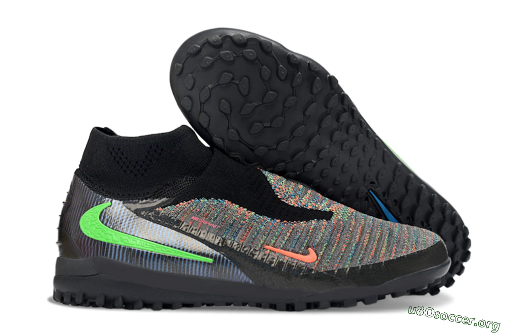 Nike Phantom 6 Elite High TF Football Shoes - Black/Neon Green/Coral Orange 2