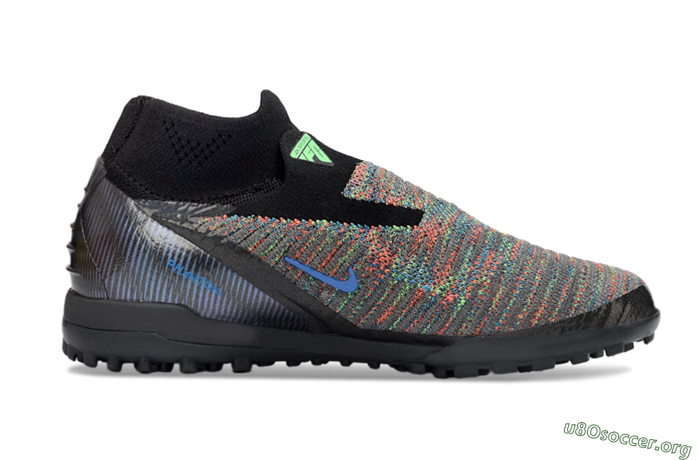 Nike Phantom 6 Elite High TF Football Shoes - Black/Neon Green/Coral Orange 7