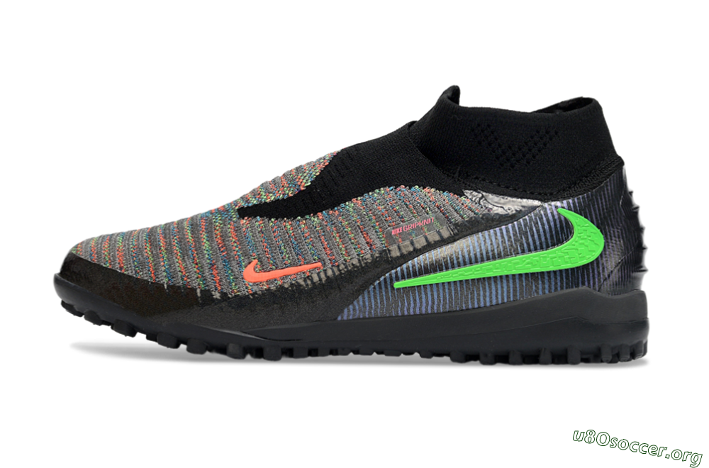 Nike Phantom 6 Elite High TF Football Shoes - Black/Neon Green/Coral Orange 3