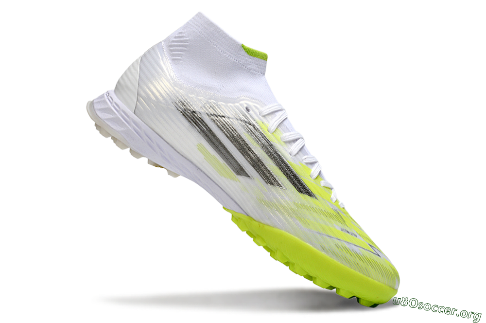 Adidas F50 Pro Mid TF Football Shoes - White/Electric Lime/Neon Yellow 4