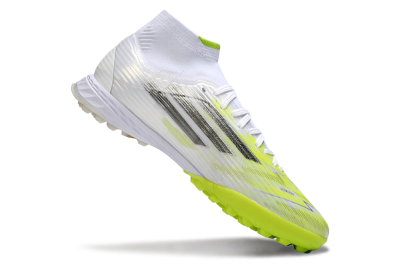 Adidas F50 Pro Mid TF Football Shoes - White/Electric Lime/Neon Yellow