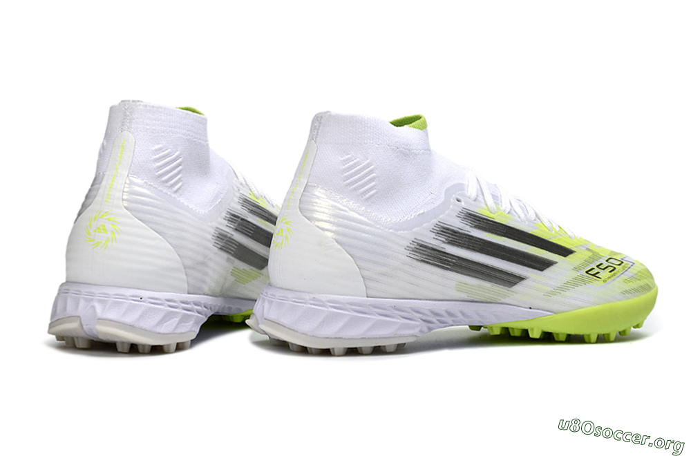 Adidas F50 Pro Mid TF Football Shoes - White/Electric Lime/Neon Yellow 6