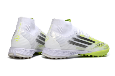 Adidas F50 Pro Mid TF Football Shoes - White/Electric Lime/Neon Yellow