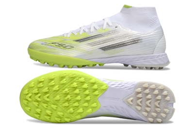 Adidas F50 Pro Mid TF Football Shoes - White/Electric Lime/Neon Yellow