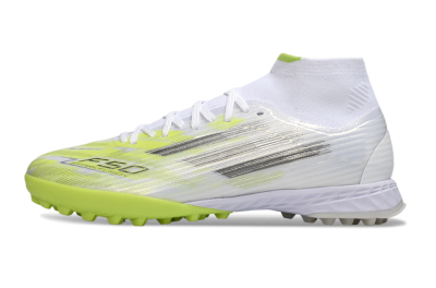 Adidas F50 Pro Mid TF Football Shoes - White/Electric Lime/Neon Yellow