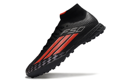 Adidas F50 Pro Mid TF Football Shoes - Black/Fiery Red/Graphite Black