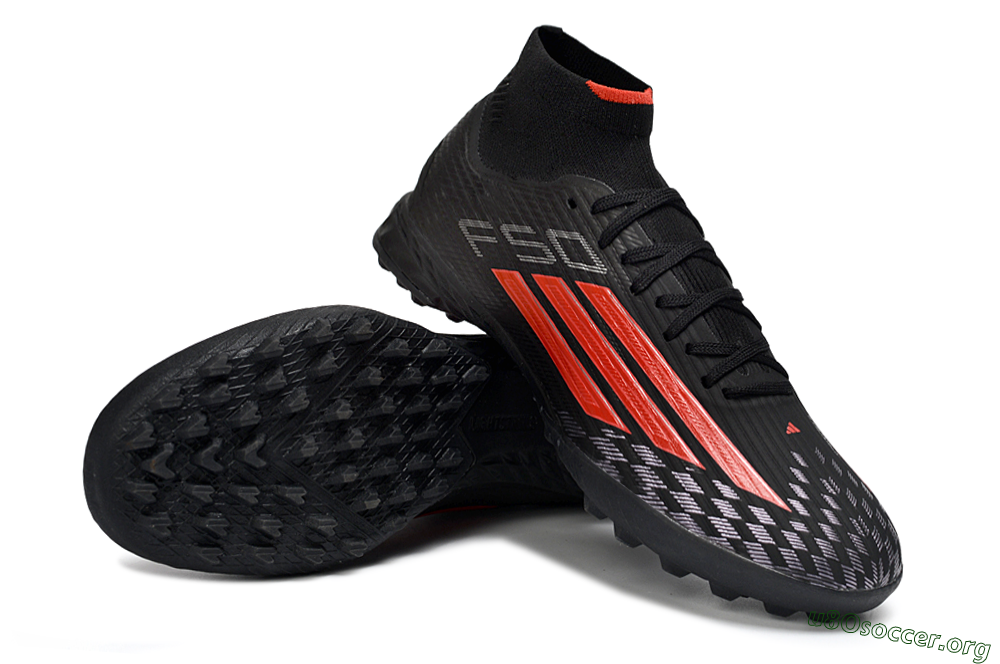 Adidas F50 Pro Mid TF Football Shoes - Black/Fiery Red/Graphite Black 0