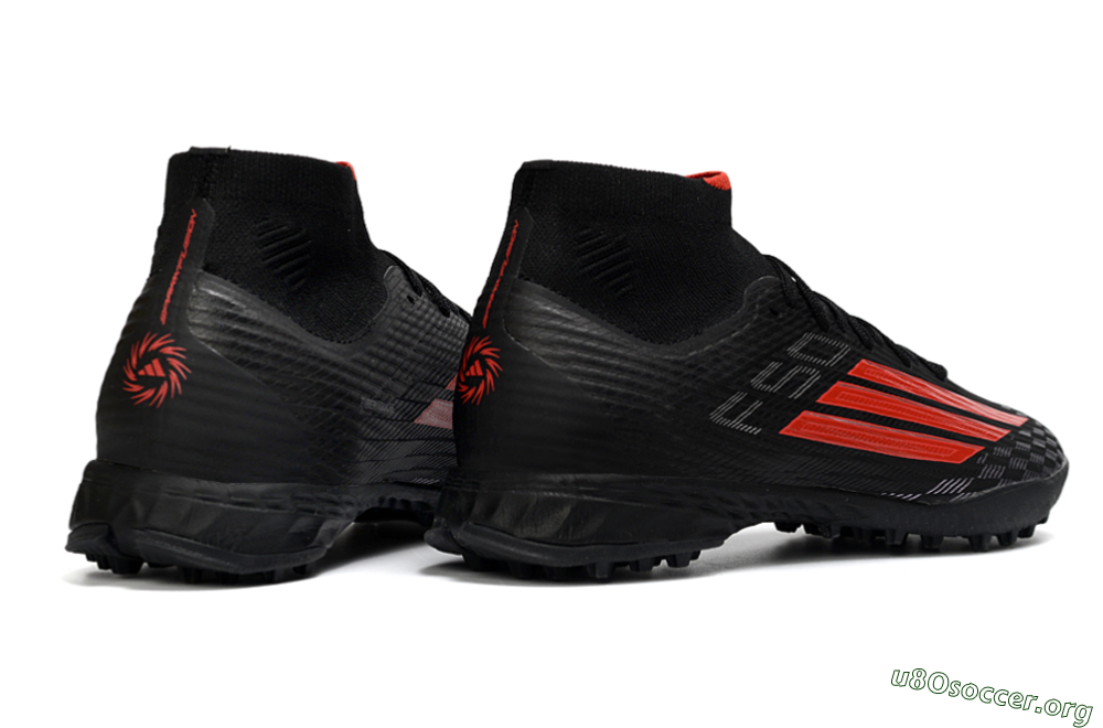 Adidas F50 Pro Mid TF Football Shoes - Black/Fiery Red/Graphite Black 6