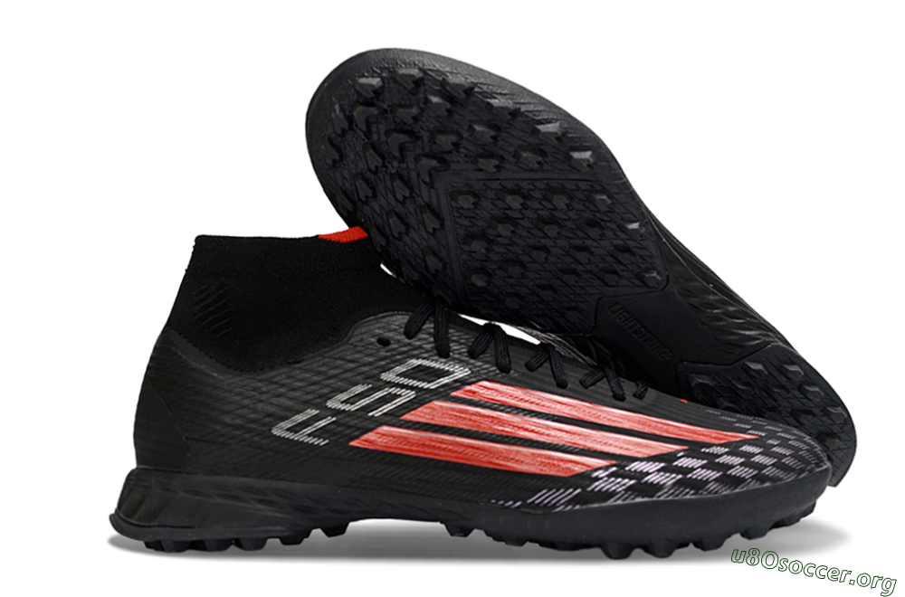 Adidas F50 Pro Mid TF Football Shoes - Black/Fiery Red/Graphite Black 2