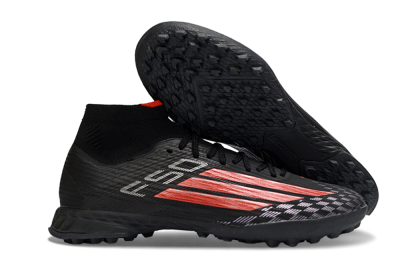 Adidas F50 Pro Mid TF Football Shoes - Black/Fiery Red/Graphite Black
