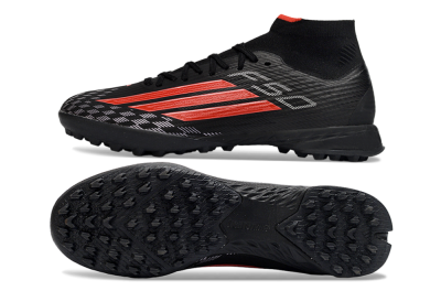 Adidas F50 Pro Mid TF Football Shoes - Black/Fiery Red/Graphite Black
