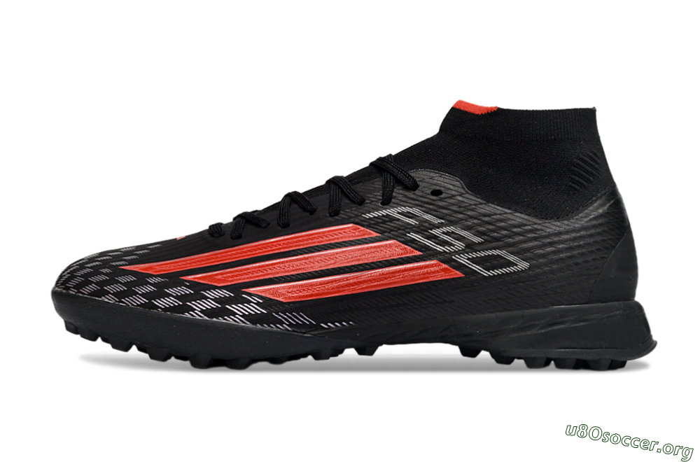 Adidas F50 Pro Mid TF Football Shoes - Black/Fiery Red/Graphite Black 3