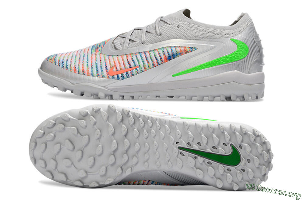 Nike Phantom 6 Low Elite TF Football Shoes - Grey/Electric Green/Coral Orange 1