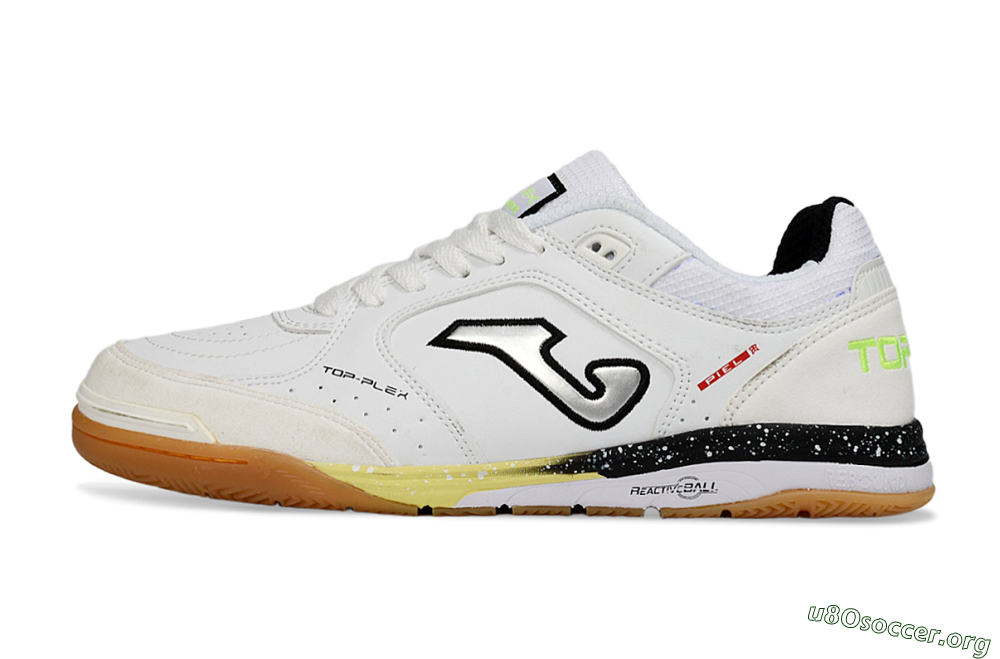 Joma Top Flex IC Football Shoes - White/Black/Neon Green 3