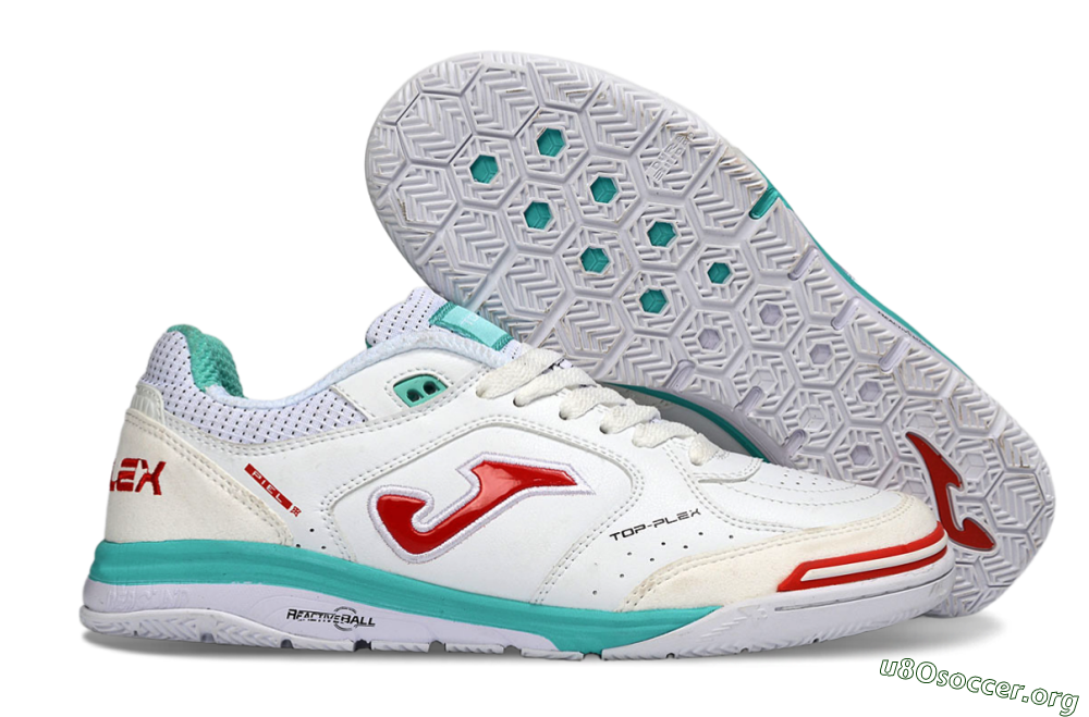 Joma Top Flex IC Football Shoes - White/Aqua Blue/Red 2